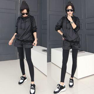 Sports Set: Hooded Top + Inset Shorts Leggings
