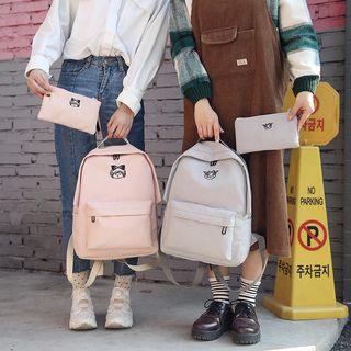 Set Of 2: Embroidered Canvas Backpack + Zip Pouch