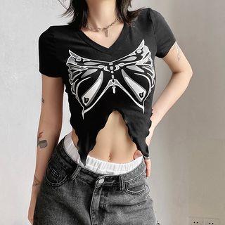 Short-sleeve Butterfly Slit T-shirt
