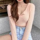 Henley Cropped Sweater Pink - One Size