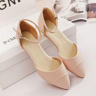 Faux-leather Pointy-toe Ankle-strap Flats