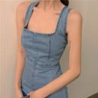 Sleeveless Square-neck Mini A-line Denim Dress