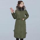 Furry Trim Hooded Padded Long Coat