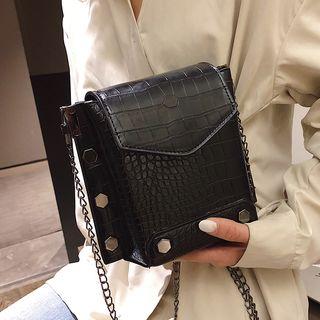 Faux Leather Stud Flap Crossbody Bag