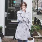 Wide-collar Double-breasted Trench Coat With Sash
