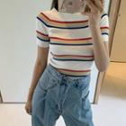 Short-sleeve Off Shoulder Striped Top White - One Size