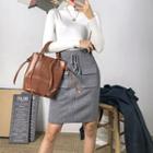 Button-front Flap-pocket Knit Skirt