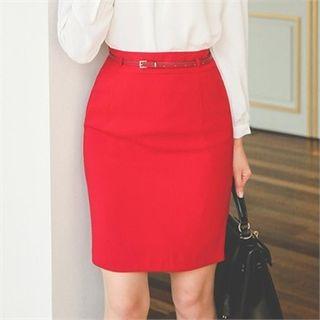 Slit-back Pencil Skirt With Belt
