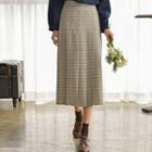 Zip-side Pleated Long Plaid Skirt