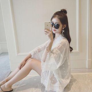 3/4-sleeve Fringed Light Jacket White - One Size
