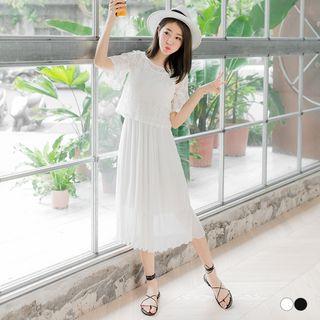 Set: Pleated Tank Dress + Crochet Top