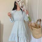 Long-sleeve Floral Dress Floral - Green & Blue - One Size