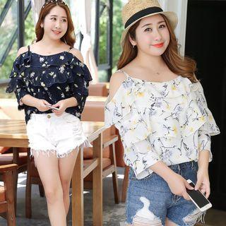 Floral Print Cold-shoulder Top