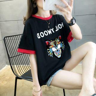 Short-sleeve Graphic Print Contrast Trim T-shirt