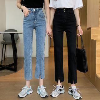 Slit Cropped Straight Leg Jeans
