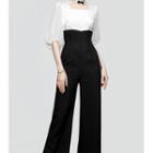 Elbow-sleeve Two-tone Jumpsuit