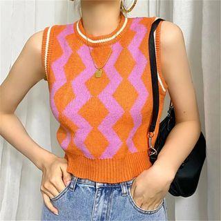 Zigzag Printed V-neck Knit Vest