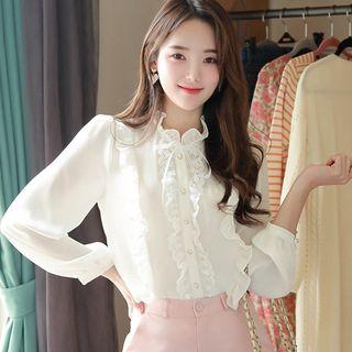 Tie-neck Laced Frill-trim Blouse