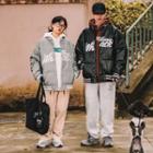 Lettering Embroidered Padded Zip Baseball Jacket