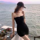 Strapless Shirred Mini Bodycon Dress Black - One Size