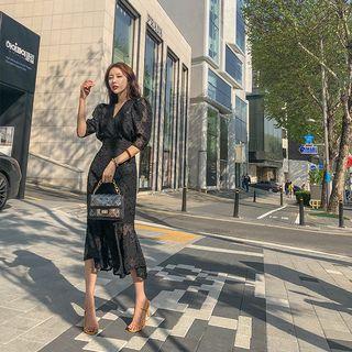 Set: Sheer Textured Blouse + Mermaid Skirt
