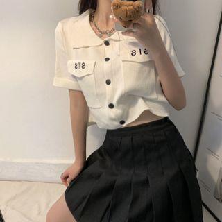 Polo-neck Lettering Cropped Top