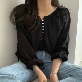 Long-sleeve Plain Linen Top