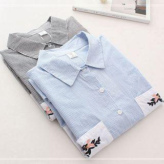 Embroidered Pocket Striped Blouse