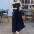 Strapless Halter Midi A-line Dress Black - One Size