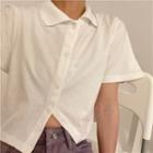 Short-sleeve Asymmetric Plain Cropped T-shirt