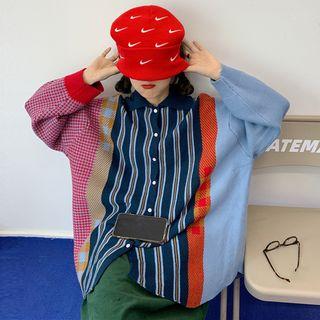 Pattern Panel Buttoned Cardigan