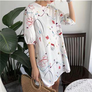 Printed Elbow-sleeve Dress As Shown In Figure - One Size