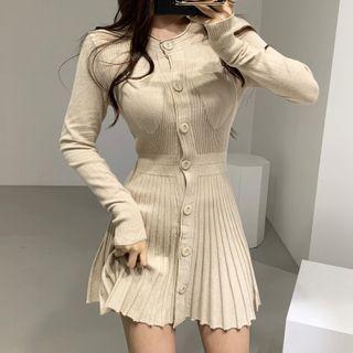 Long-sleeve Button-up Knit Mini Dress / Midi Dress