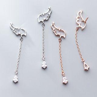 925 Sterling Silver Wings Rhinestone Dangle Earring