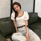 Colour-block Puff-sleeved Top