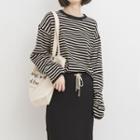 Set: Striped Long-sleeve Knit Top + Drawstring Midi Knit Straight-fit Skirt Set - Top - Stripe - Black & White - One Size / Midi Skirt - Black - One Size