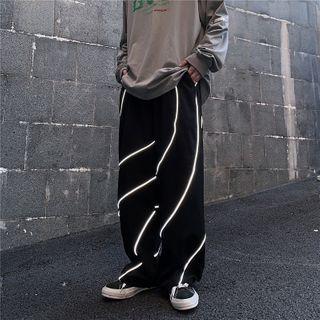 Reflective Piping Trim Straight-cut Pants