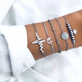 Set Of 5: Rhinestone / Alloy Bracelet (assorted Designs) Set Of 5 - As Shown In Figure - One Size