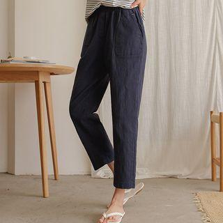 Band-waist Linen-blend Baggy Pants