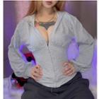 Long-sleeve Hooded Zip Fitted Top Gray - S