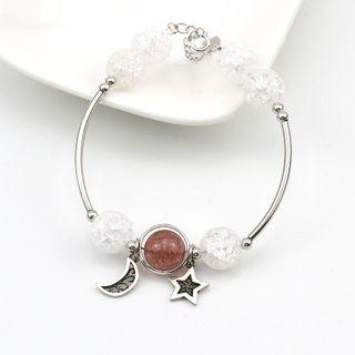 Alloy Moon & Star Faux Crystal Bead Bracelet