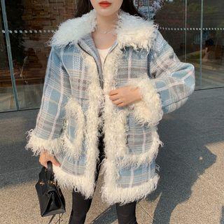 Furry Plaid Zip Coat