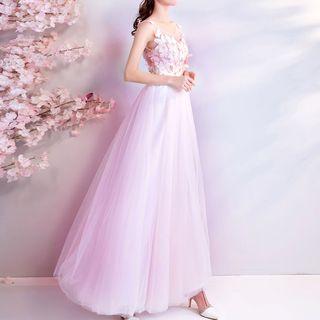 Butterfly Embroidered Sleeveless A-line Evening Gown