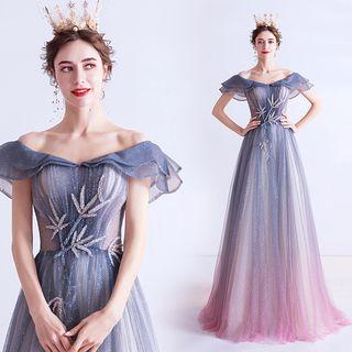 Gradient Cold Shoulder A-line Evening Gown