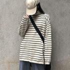 Turtle-neck Striped Sweater Almond - One Size