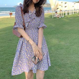Short-sleeve V-neck Floral A-line Dress (various Designs)