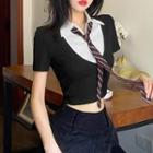 Short-sleeve Neck Tie Mock Two Piece Polo Shirt