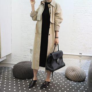 Single-breasted Maxi Trench Coat With Belt