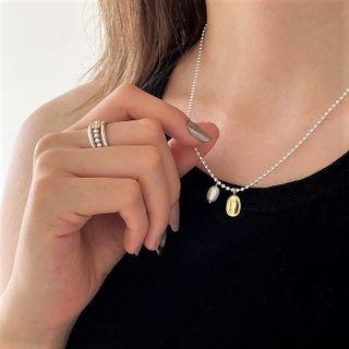 Disc Sterling Silver Pendant Freshwater Pearl Necklace White & Gold - One Size