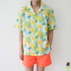 Open-placket Pineapple Hawaiian Shirt